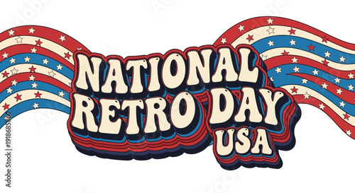 Vector illustration of a classic National Retro Day USA logo with a nostalgic moment and old-school vibe, featuring a timeless style and trend revival, against a clean background.