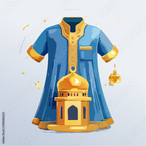 Traditional Islamic Clothing with Golden Accents and Ornaments.