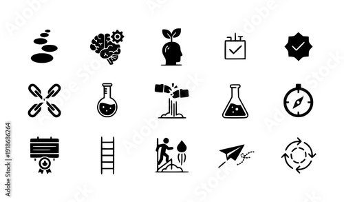 Personal Development and Innovation Flat Icon Collection with Experiment Risk and Progress Concepts Vector