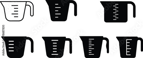 Black and white measuring cups with handles kitchen utensils cooking baking