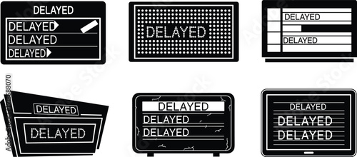 Black and white delayed signs on various symbols