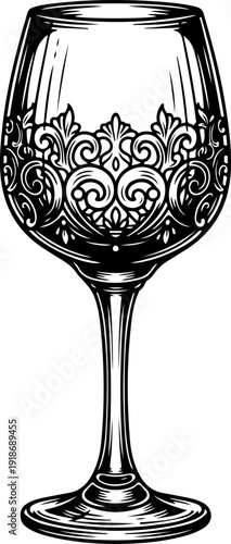 wine glass vintage hand drawn silhouette vector illustration