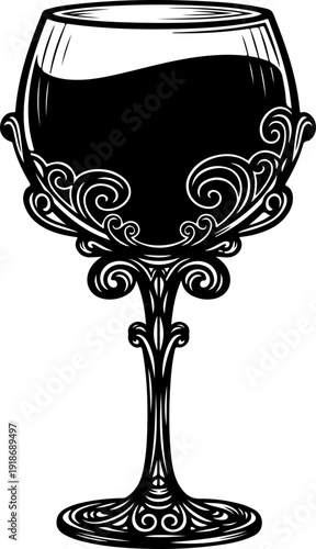 wine glass vintage hand drawn silhouette vector illustration