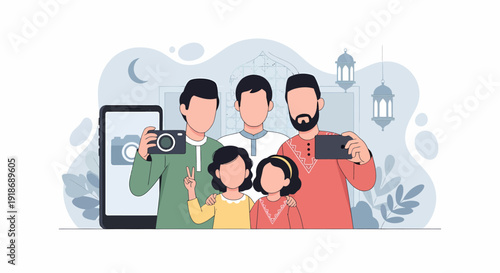 Happy family taking a selfie together capturing precious moments during Eid alFitr celebration.