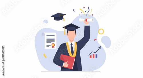 Happy Graduate Student Celebrating Success with Diploma and Cap.