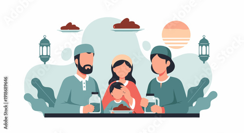 Happy Muslim Family Celebrating Ramadan Together.