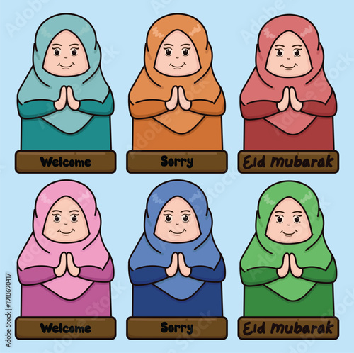 Illustration of a woman wearing a hijab muslim stickers icon of a woman wearing a hijab