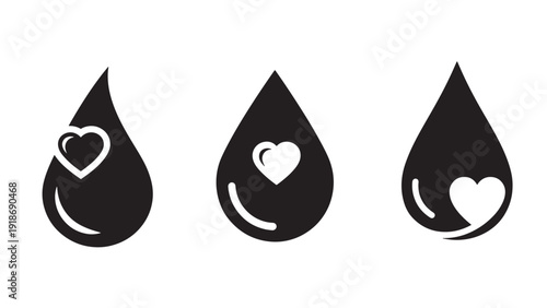 Health Donation Drop Icon Illustration Heart Filled Droplets Representing Blood Donation Medical Philanthropy Community Health Funding and CSR
