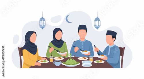 Muslim family enjoying iftar dinner together during Ramadan celebration 1.