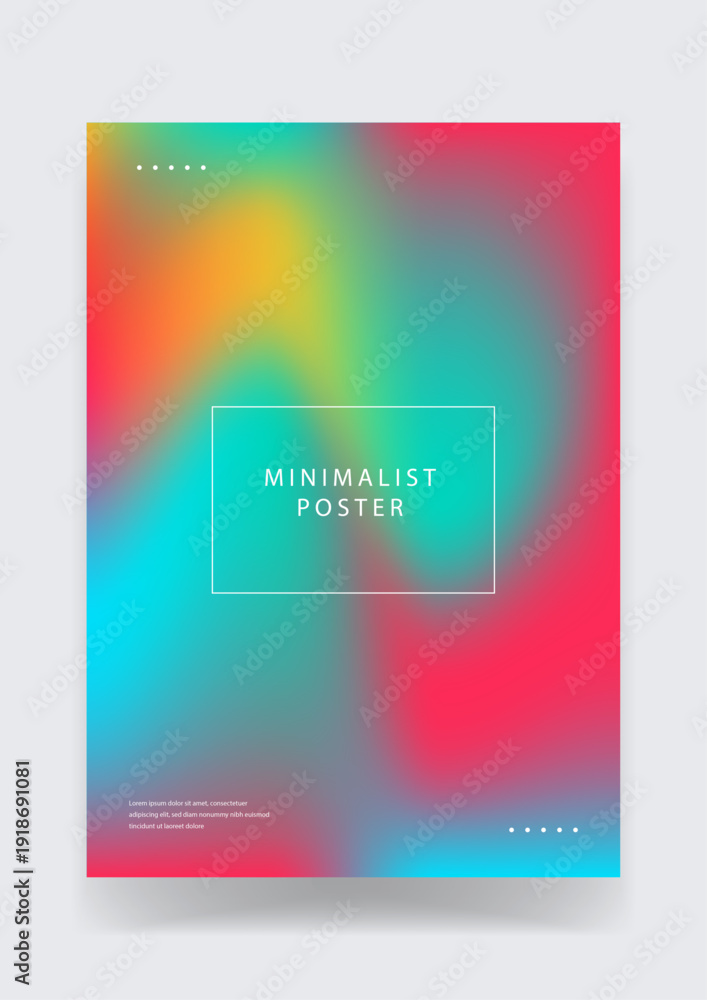 Fototapeta premium Creative poster template with soft blurred holographic colors in red yellow and cyan with central frame for text