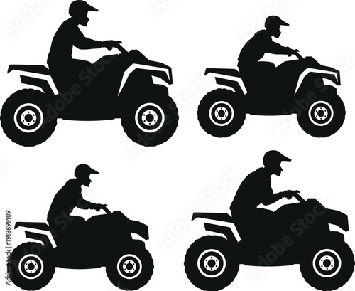 ATV rider silhouette set, quad bike off road vehicle vector illustration isolated on white background for motorsport design