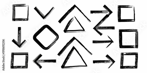 Abstract arrangement of black shapes on a white background