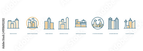 Modern Skyscraper Cityscape View Banner Illustration Showcasing Urban Skyline Panorama, City Architecture and Futuristic Urban Scene