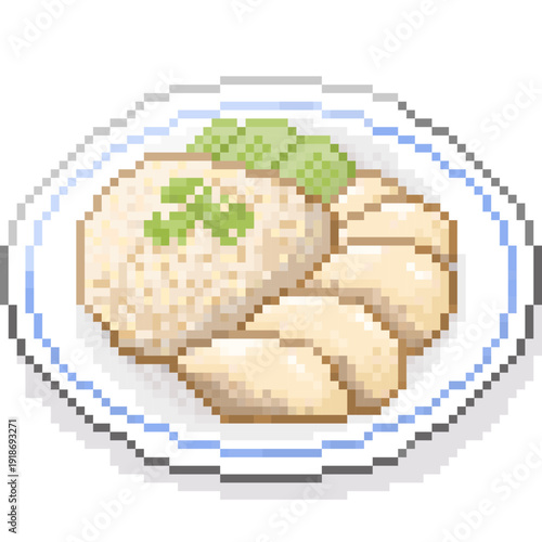 Hainanese Chicken Rice Plate Pixel