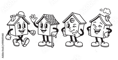 Vintage Cartoon House and Home Characters Set