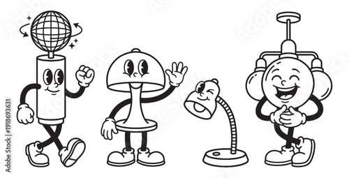 Vintage Cartoon Lamp and Light Fixture Characters Set