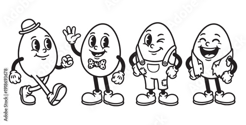 Vintage Cartoon Egg Characters with Hats Set