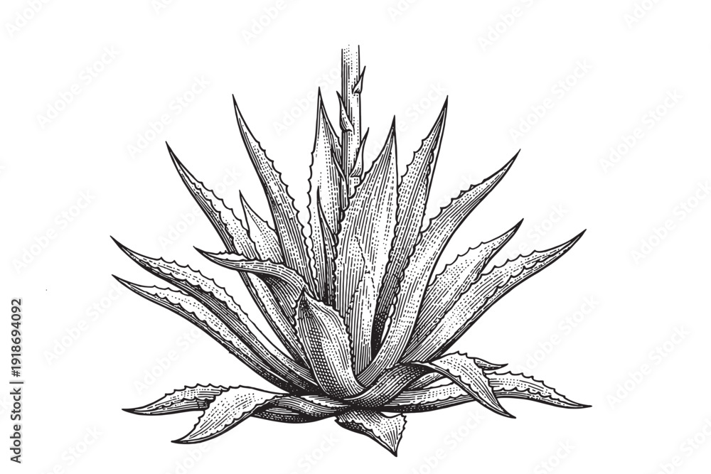 Fototapeta premium Blue Agave Succulent Plant with Spiky Leaves Illustration