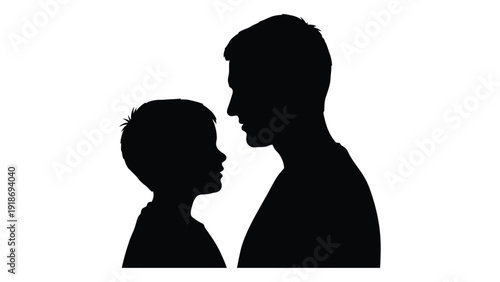 Silhouette of a man and a child facing each other in a meaningful interaction. isolated on white background, Vector