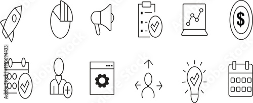 Business icons for finance marketing and productivity concepts