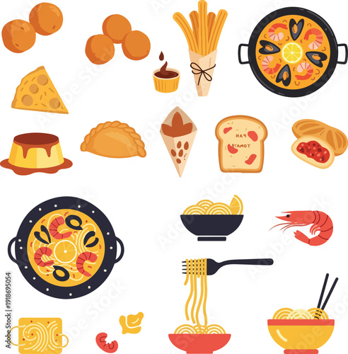 Traditional Spanish Cuisine and Mediterranean Food Set for Las Fallas Festival