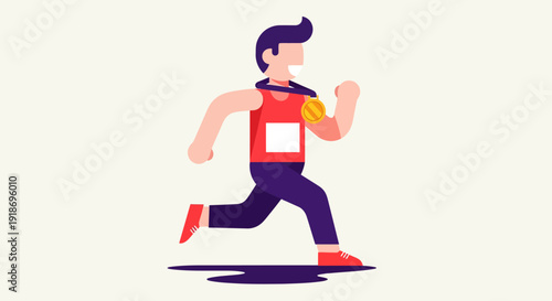 Animated Running Person with Medal Celebrating Achievement