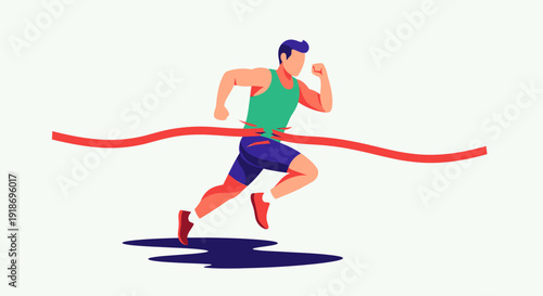 Athletic man crossing finish line in sprint race illustration