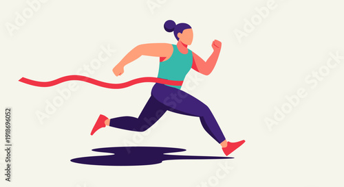 Dynamic Female Runner Crossing Finish Line in a Race