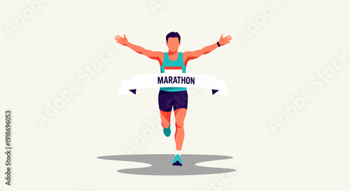 Celebrating Marathon Success: Runner Crossing Finish Line