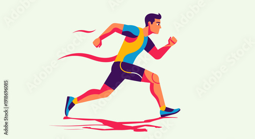 Dynamic Runner Running Fast in Motion on Light Background