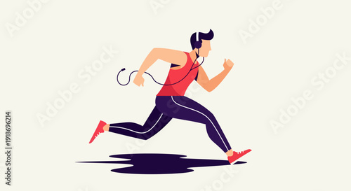 Young Woman Running Exercise Fitness Illustration