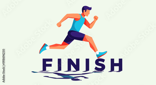 Dynamic Male Runner Crossing Finish Line in Race