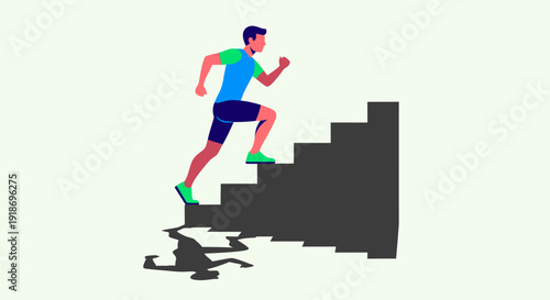 Dynamic Illustration of a Man Climbing a Challenging Staircase