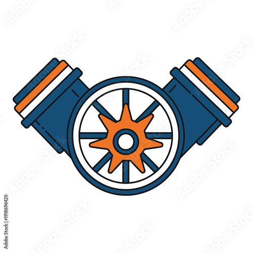 Blue and orange pipe fitting with star shaped center design element icon