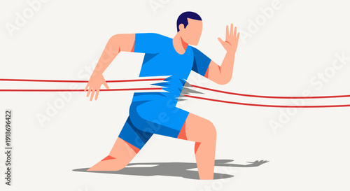 Runner Breaking through Finish Line Tape in a Sprint Race