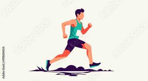 Dynamic Male Runner in Active Motion on Track