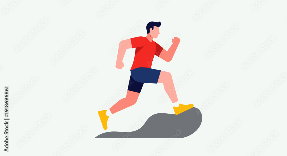 Fototapeta premium Active Man Running Up Rock Climbing Mountain Trail