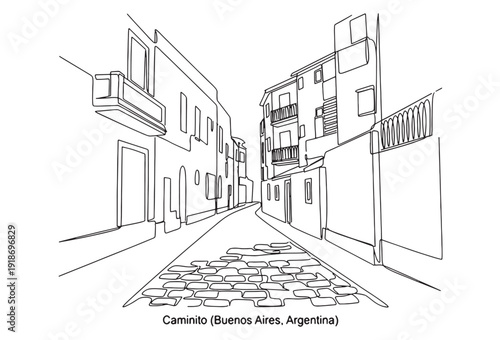 One-Line Sketch of Caminito Street, Buenos Aires