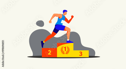 Athlete Running on Winner's Podium for Victory Celebration