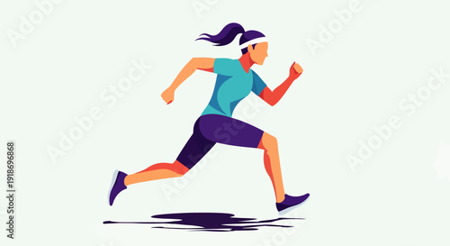 Dynamic Female Runner in Motion on White Background