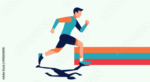 Dynamic Male Runner Sprinting Over Colorful Barriers