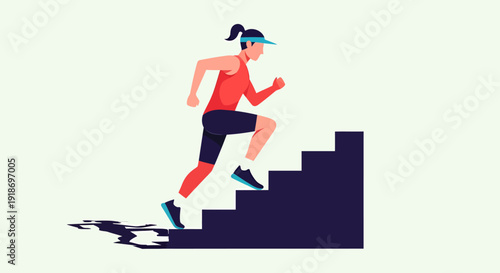 Dynamic Female Jogger Climbing Staircase Illustration