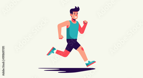 Energetic young man jogging in casual sportswear outdoors