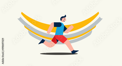 Young Man Running with Overlapping Colorful Wings Illustration