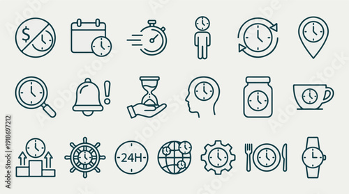 Line Icons Set for Time Management, Planning, and Productivity