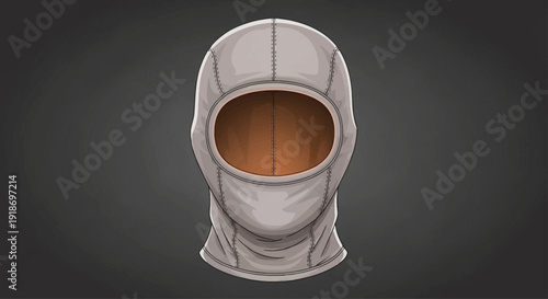 Illustration of a white balaclava mask with an open mouth on a dark background