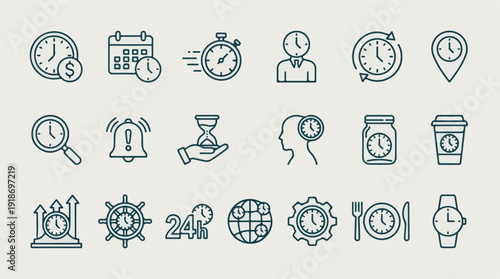 Time concept vector line icons set for planning and productivity