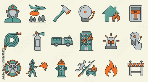 Firefighter and Emergency Service Safety Icons Set