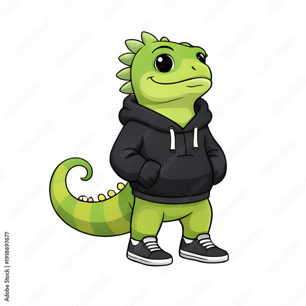 Fototapeta premium Cooles Chamäleon im Hoodie als Streetwear Cartoon Figur