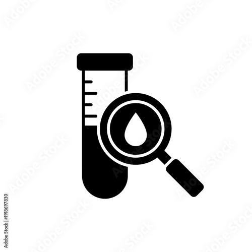 Blood test icon set. Medical check up icons. Laboratory or Medical test tube with blood sample. Blood test logo, label, banner, symbol, sign, badge, sticker, line, flat vector, isolated illustration.